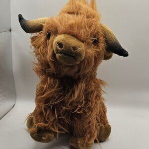 Highland Cow Plush Toy - Brown Stuffed Animal With Long Fur & Horns - Cute & Cud